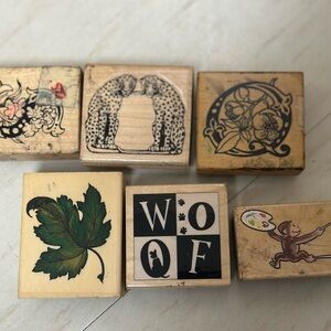 Wooden Animal and Leaf Stamp Set - Natural Beige